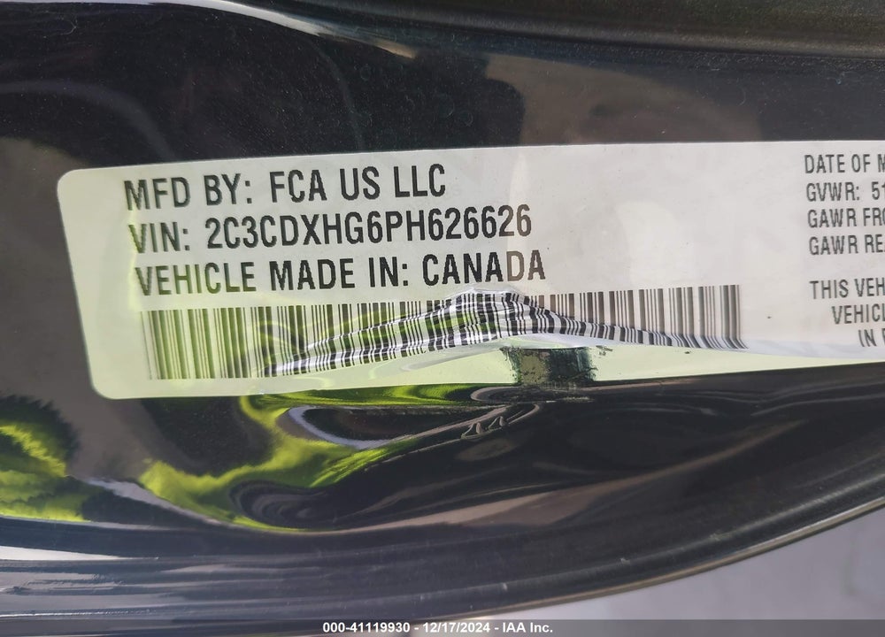 2023 DODGE CHARGER GT VIN: 2C3CDXHG6PH626626