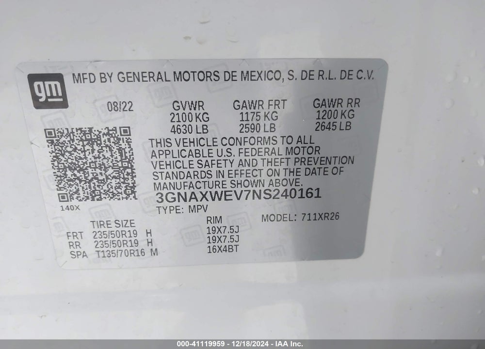2022 CHEVROLET EQUINOX AWD RS VIN: 3GNAXWEV7NS240161