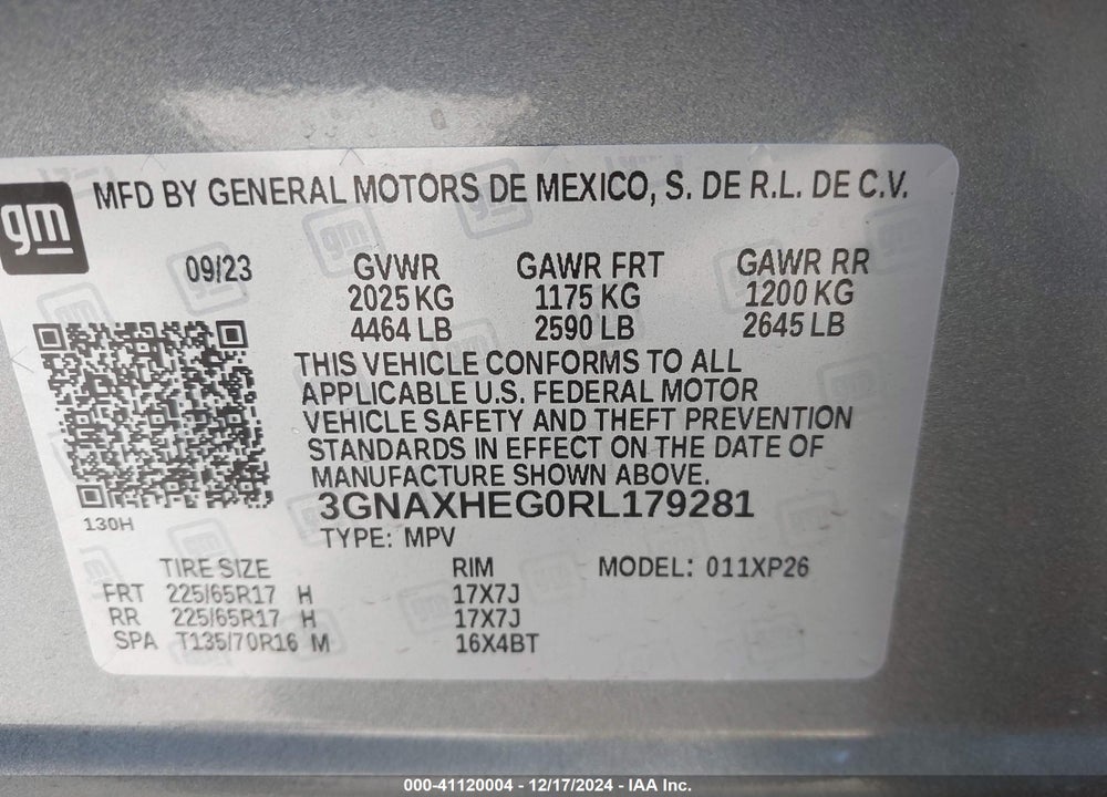 2024 CHEVROLET EQUINOX FWD LS VIN: 3GNAXHEG0RL179281