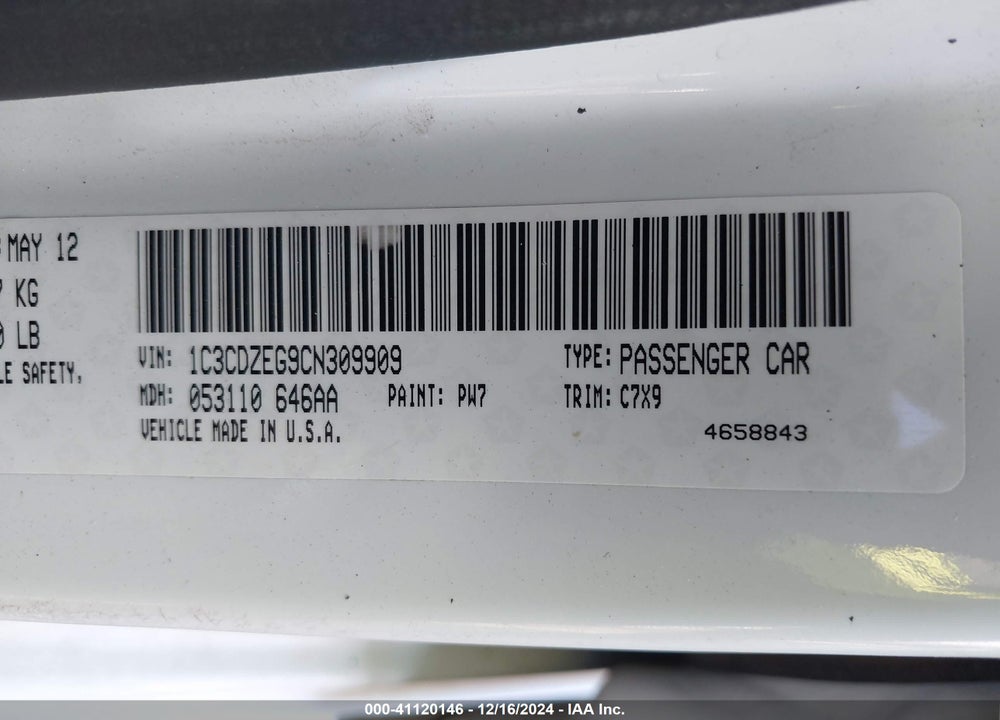 2012 DODGE AVENGER SXT PLUS VIN: 1C3CDZEG9CN309909