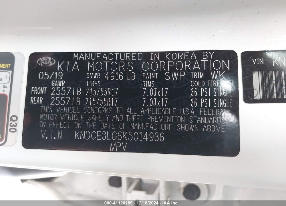 2019 KIA NIRO EV EX PREMIUM VIN: KNDCE3LG6K5014936