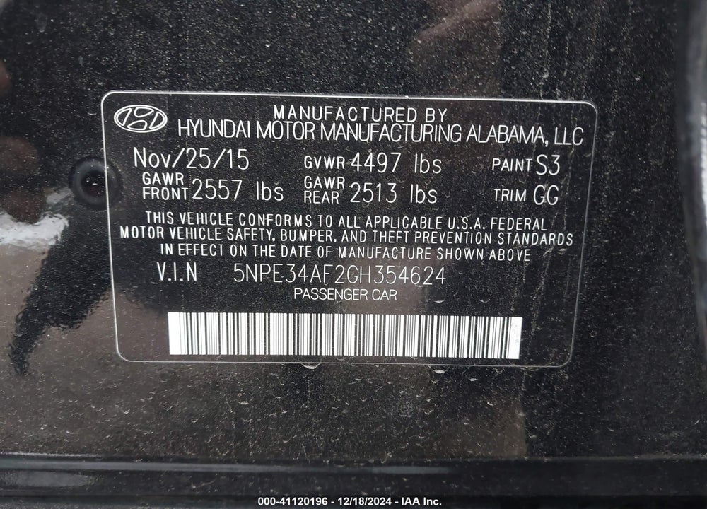2016 HYUNDAI SONATA LIMITED VIN: 5NPE34AF2GH354624