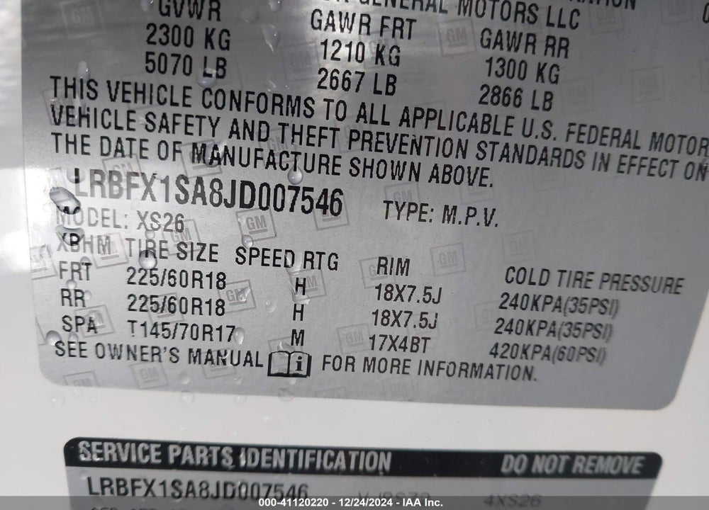 2018 BUICK ENVISION ESSENCE VIN: LRBFX1SA8JD007546