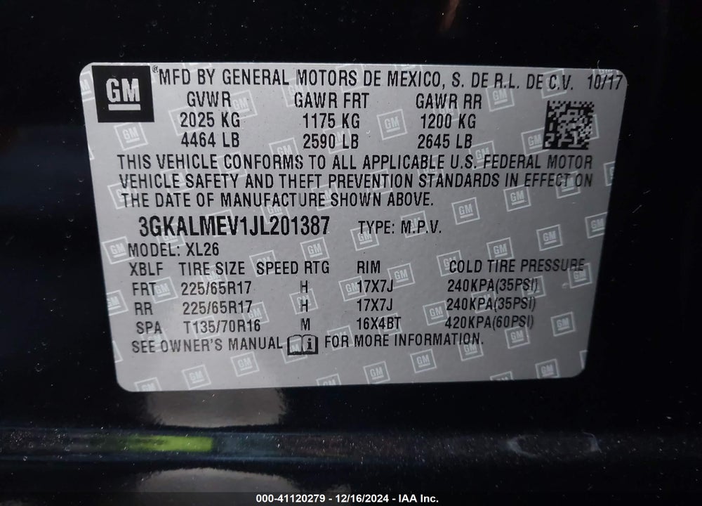 2018 GMC TERRAIN SLE VIN: 3GKALMEV1JL201387