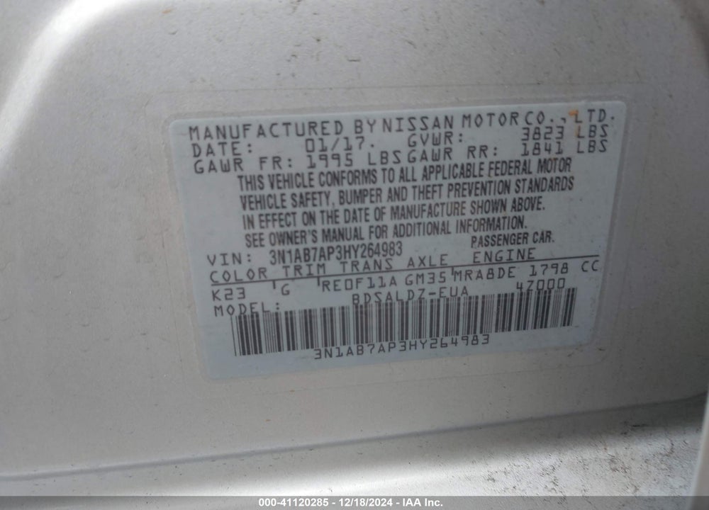 2017 NISSAN SENTRA VIN: 3N1AB7AP3HY264983