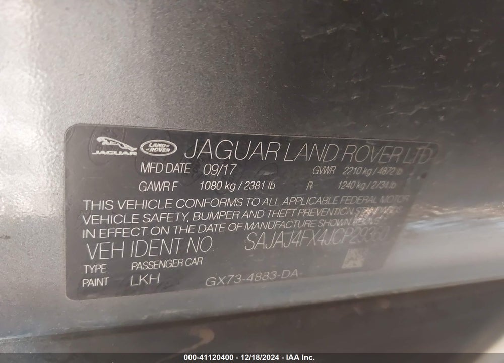 2018 JAGUAR XE 25T PREMIUM VIN: SAJAJ4FX4JCP29360