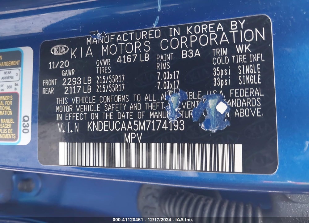 2021 KIA SELTOS S VIN: KNDEUCAA5M7174193