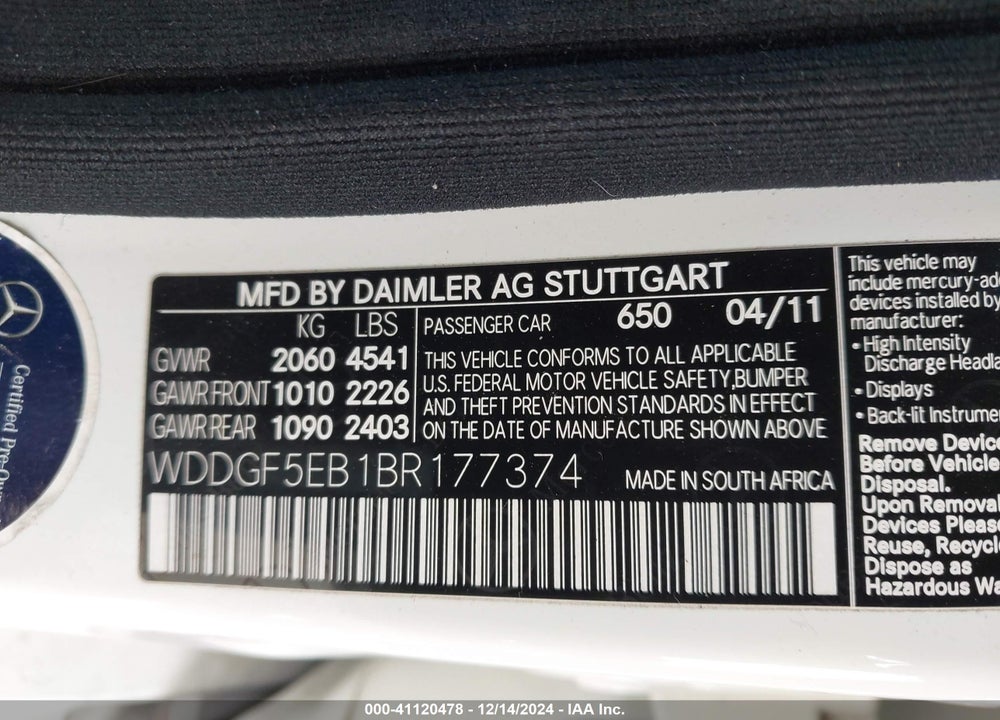 2011 MERCEDES-BENZ C 300 LUXURY/SPORT VIN: WDDGF5EB1BR177374