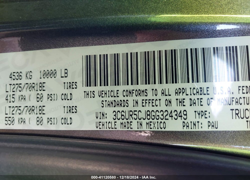 2016 RAM 2500 VIN: 3C6UR5CJ8GG324349