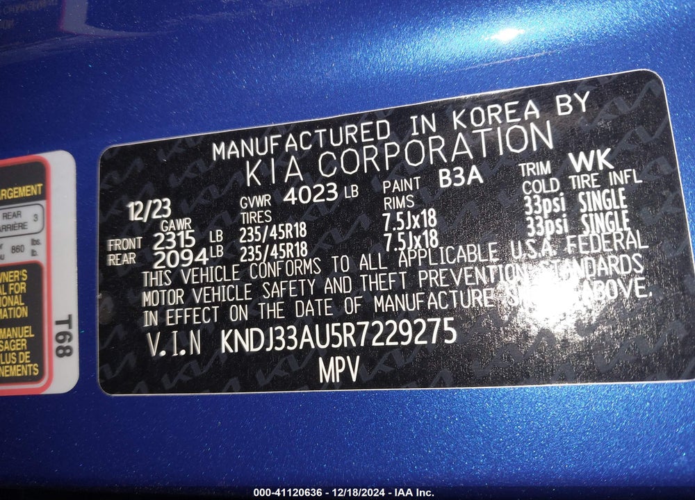 2024 KIA SOUL VIN: KNDJ33AU5R7229275