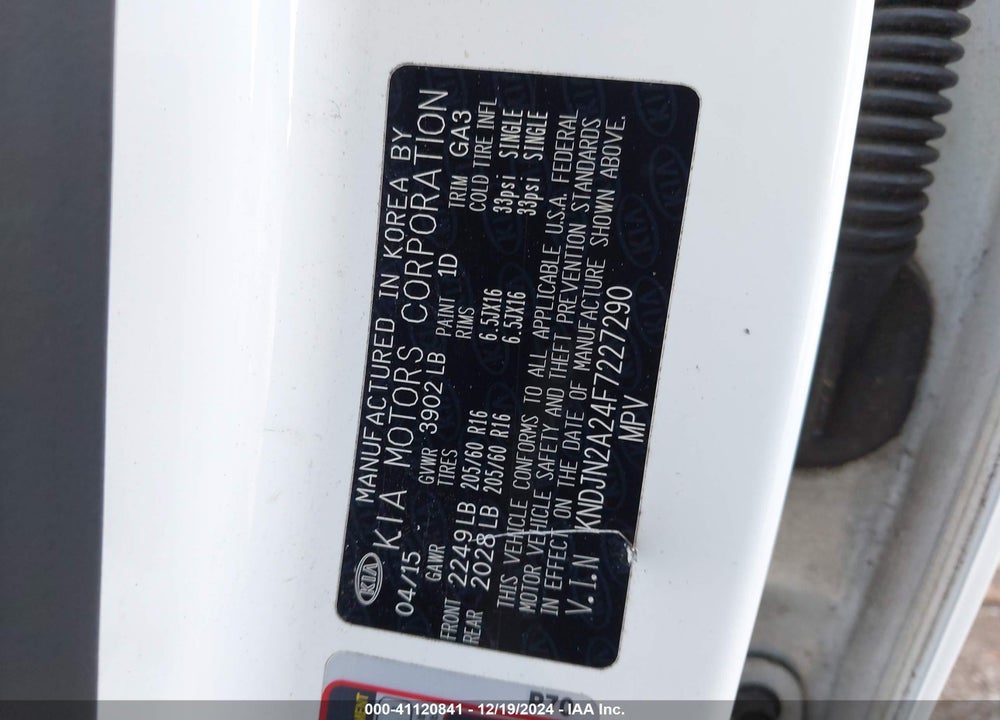 2015 KIA SOUL VIN: KNDJN2A24F7227290