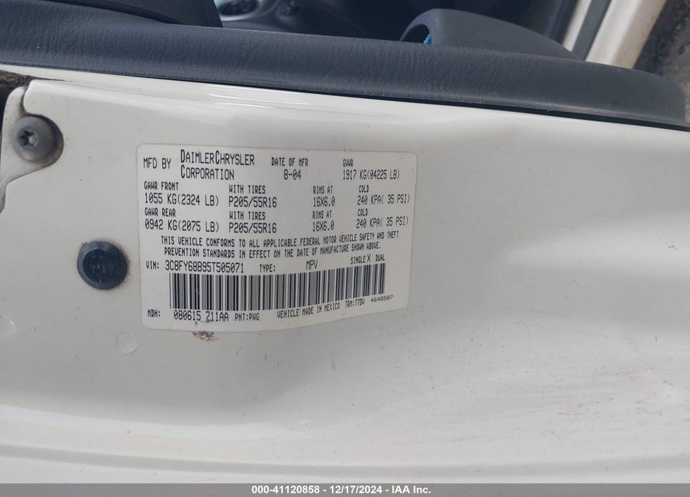 2005 CHRYSLER PT CRUISER LIMITED VIN: 3C8FY68B95T505071