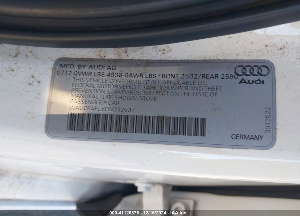 2013 AUDI A6 VIN: WAUCFAFC6DN032637