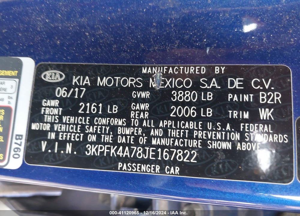 2018 KIA FORTE VIN: 3KPFK4A78JE167822