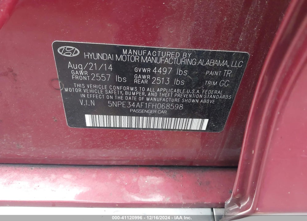 2015 HYUNDAI SONATA SPORT VIN: 5NPE34AF1FH068598