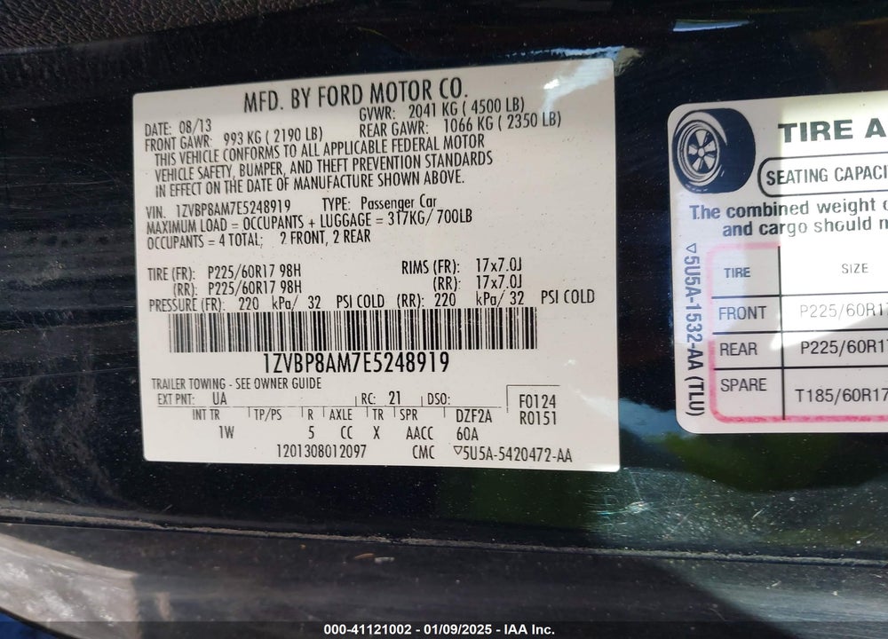 2014 FORD MUSTANG V6 VIN: 1ZVBP8AM7E5248919