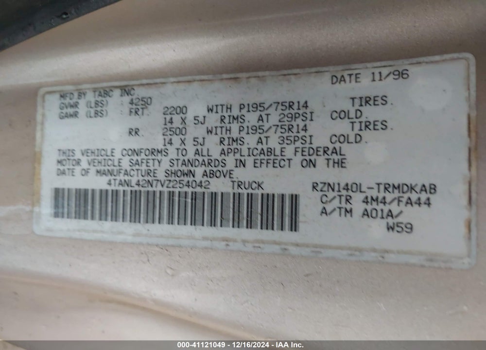 1997 TOYOTA TACOMA BASE (M5) VIN: 4TANL42N7VZ254042