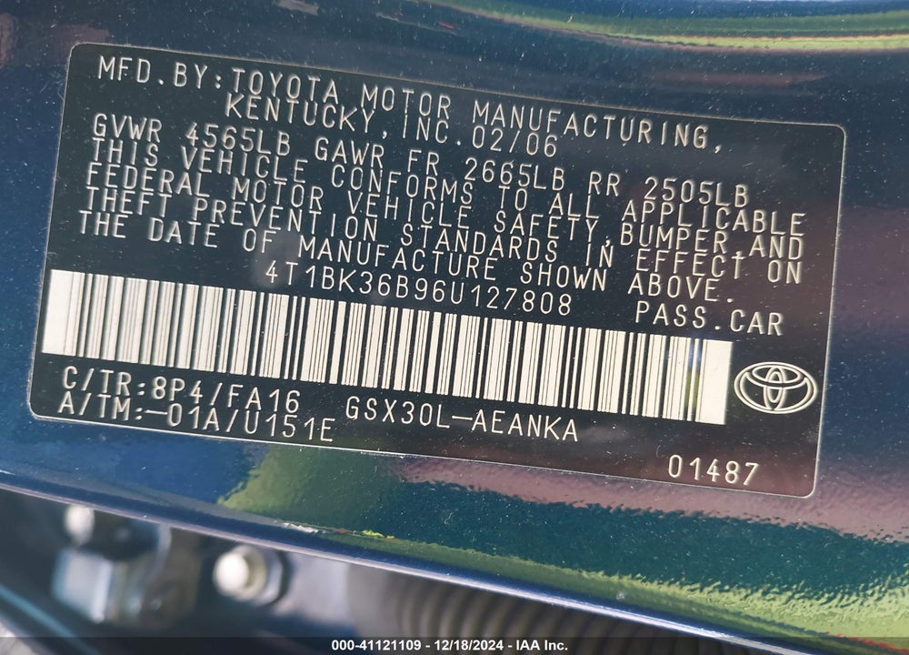 2006 TOYOTA AVALON XL VIN: 4T1BK36B96U127808