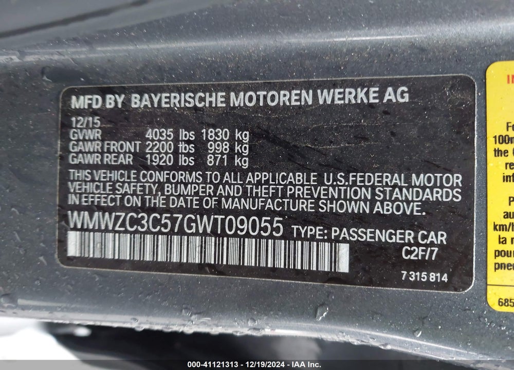 2016 MINI COUNTRYMAN COOPER S VIN: WMWZC3C57GWT09055