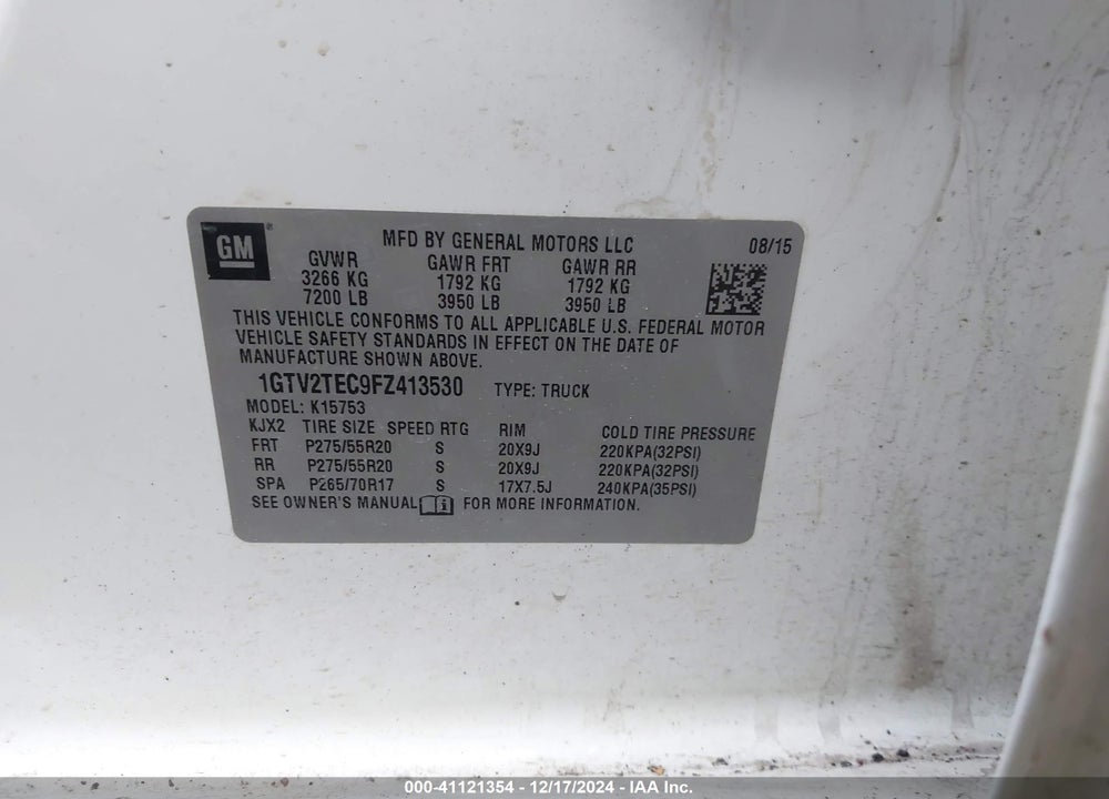 2015 GMC SIERRA 1500 VIN: 1GTV2TEC9FZ413530