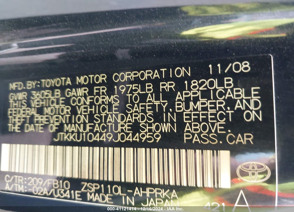 2009 SCION XD VIN: JTKKU10449J044959