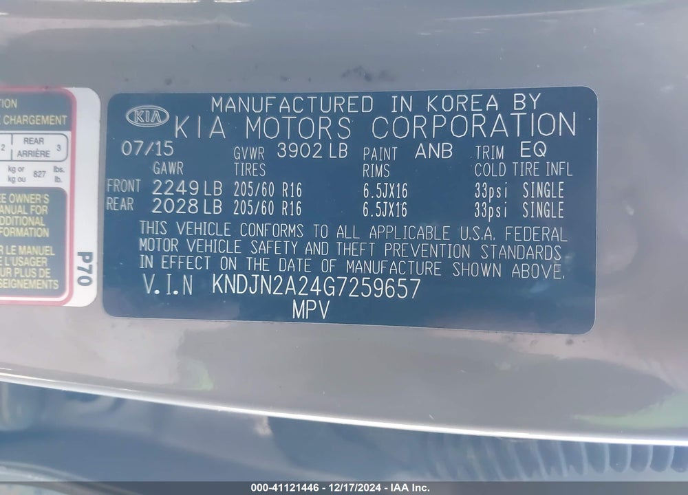 2016 KIA SOUL VIN: KNDJN2A24G7259657