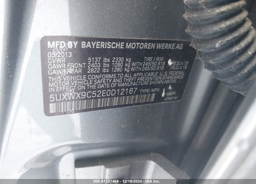 2014 BMW X3 XDRIVE28I VIN: 5UXWX9C52E0D12167