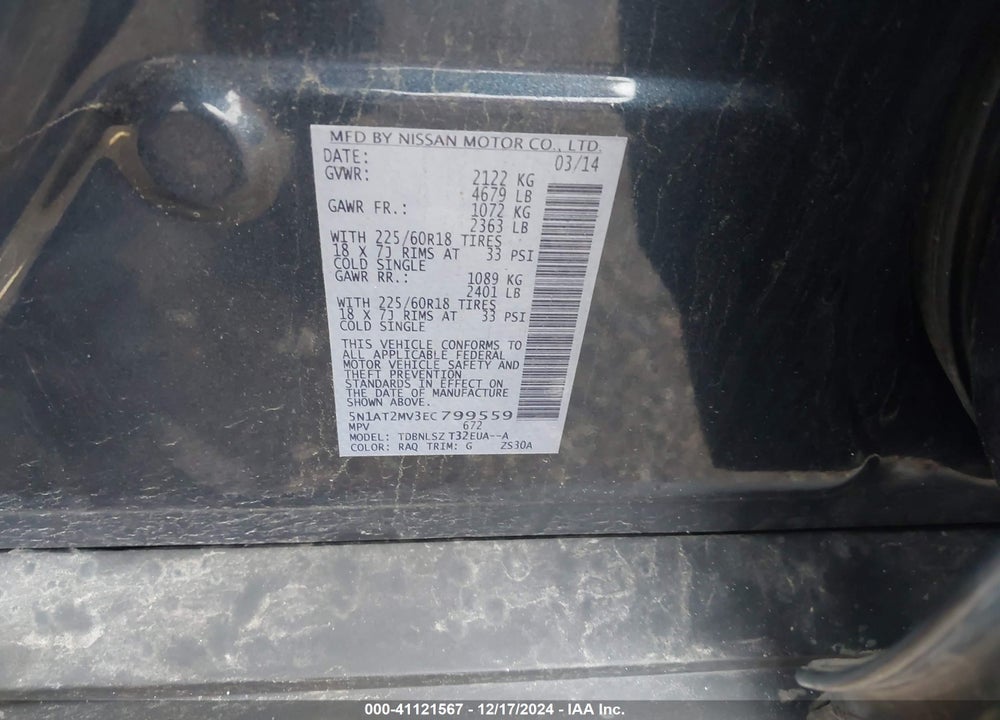 2014 NISSAN ROGUE SL VIN: 5N1AT2MV3EC799559