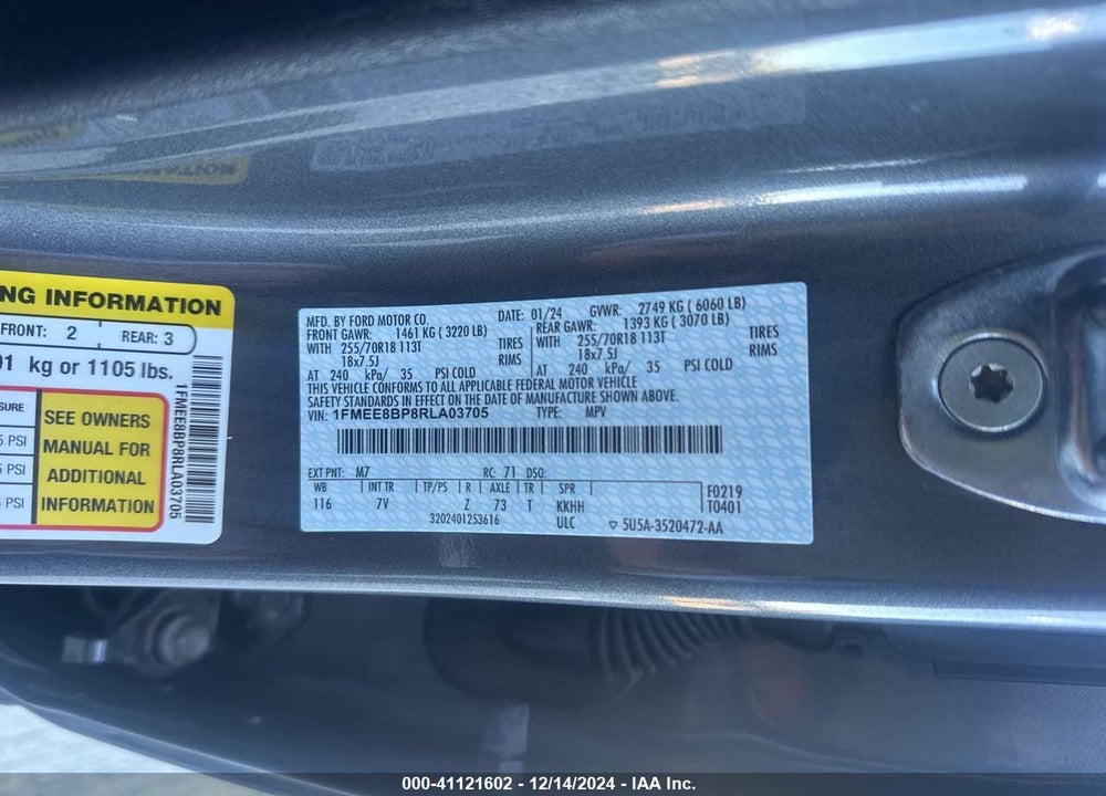 2024 FORD BRONCO OUTER BANKS VIN: 1FMEE8BP8RLA03705