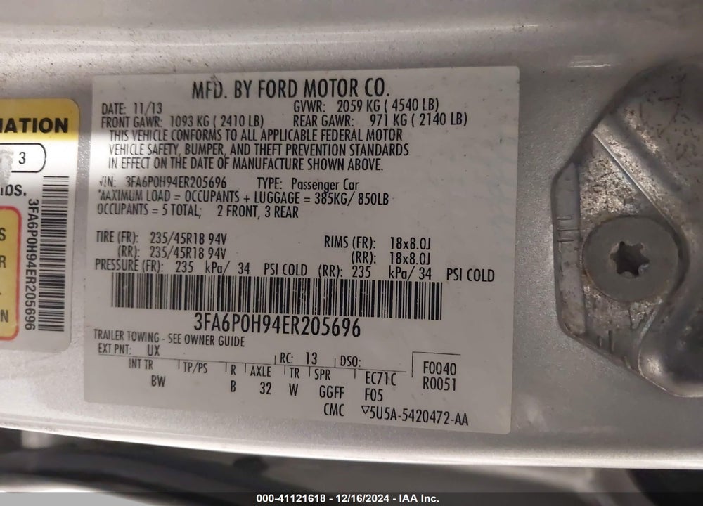 2014 FORD FUSION VIN: 3FA6P0H94ER205696