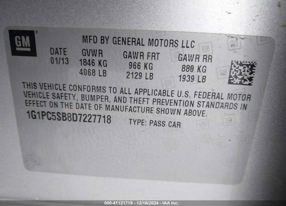 2013 CHEVROLET CRUZE 1LT AUTO VIN: 1G1PC5SB8D7227718