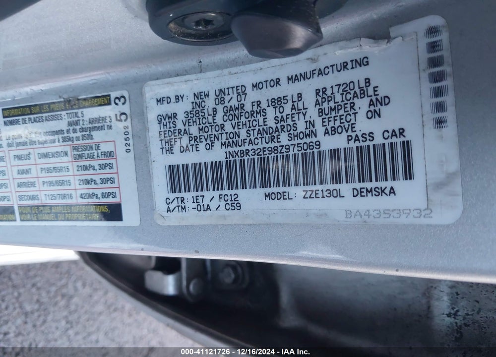 2008 TOYOTA COROLLA S VIN: 1NXBR32E98Z975069