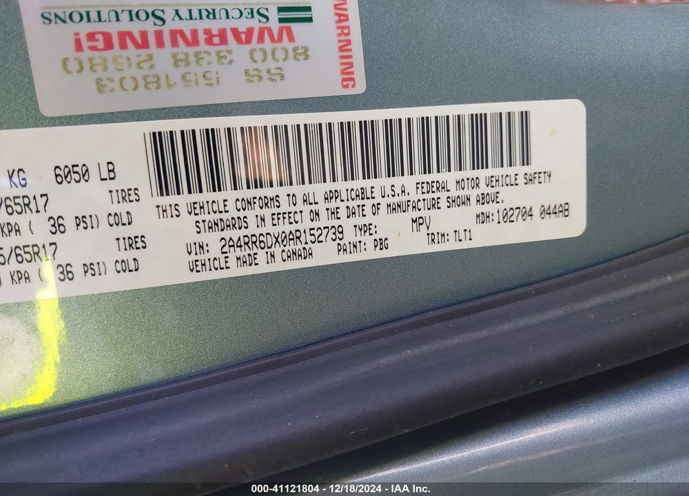 2010 CHRYSLER TOWN & COUNTRY LIMITED VIN: 2A4RR6DX0AR152739