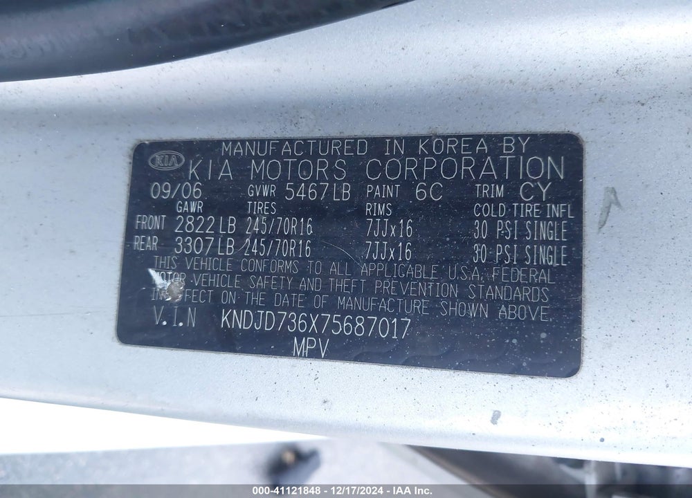 2007 KIA SORENTO EX VIN: KNDJD736X75687017