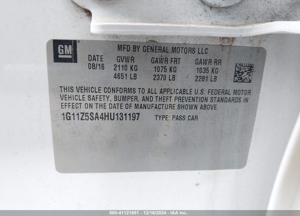 2017 CHEVROLET IMPALA LS VIN: 1G11Z5SA4HU131197