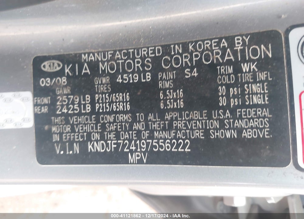 2009 KIA SPORTAGE LX VIN: KNDJF724197556222