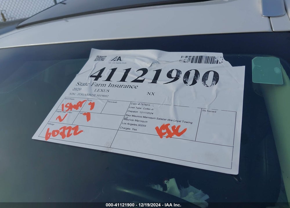 2020 LEXUS NX 300 VIN: JTJGARBZ9L5019002