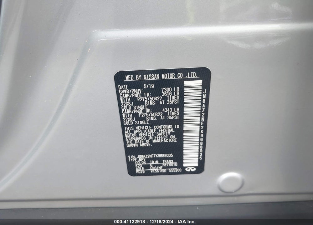 2019 INFINITI QX80 LUXE VIN: JN8AZ2NF7K9688035