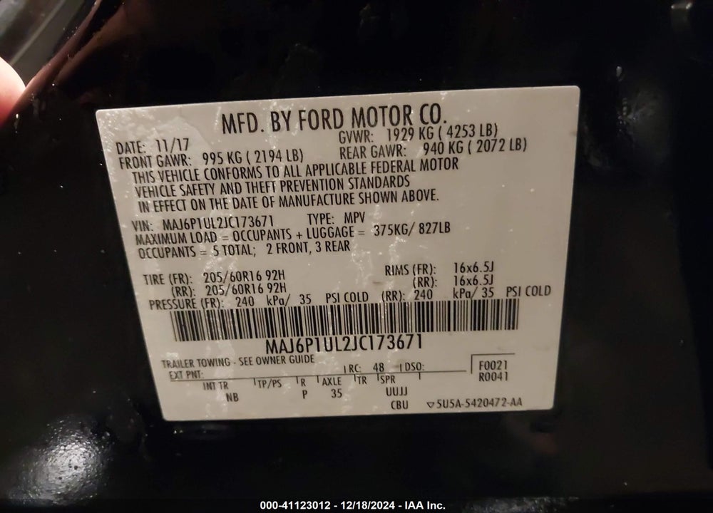 2018 FORD ECOSPORT SE VIN: MAJ6P1UL2JC173671