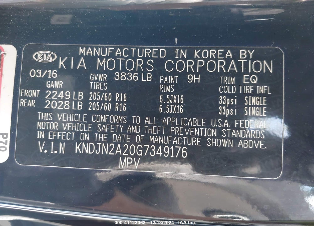 2016 KIA SOUL VIN: KNDJN2A20G7349176