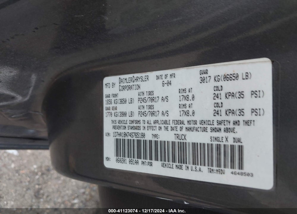 2004 DODGE RAM 1500 SLT/LARAMIE VIN: 1D7HA18N74S765180