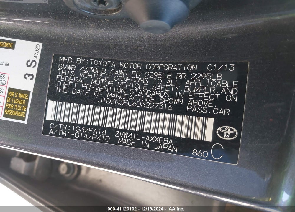 2013 TOYOTA PRIUS V VIN: JTDZN3EU6D3227316