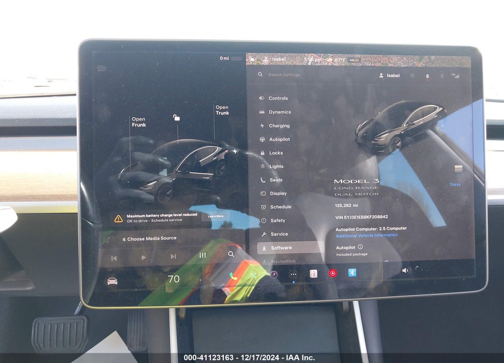 2019 TESLA MODEL 3 LONG RANGE/PERFORMANCE VIN: 5YJ3E1EB8KF208842