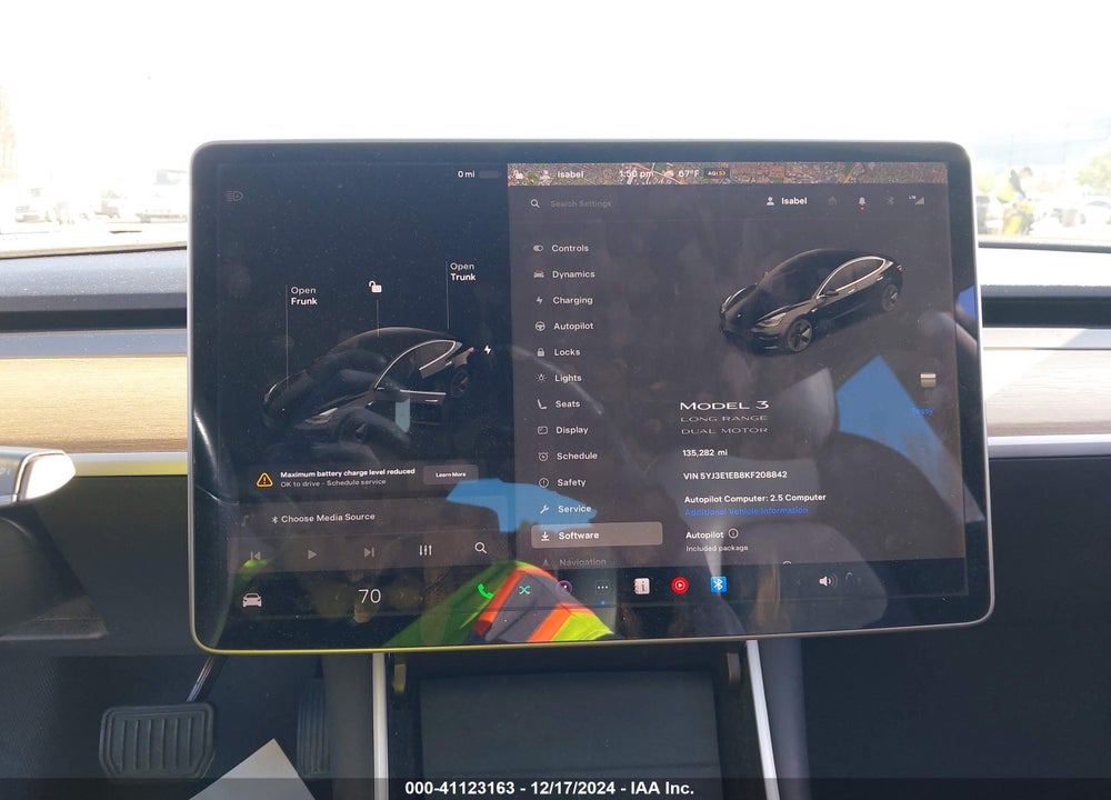 2019 TESLA MODEL 3 LONG RANGE/PERFORMANCE VIN: 5YJ3E1EB8KF208842