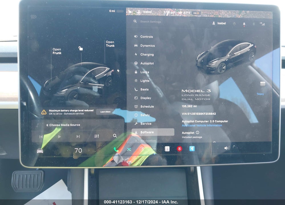 2019 TESLA MODEL 3 LONG RANGE/PERFORMANCE VIN: 5YJ3E1EB8KF208842