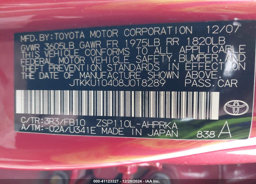 2008 SCION XD VIN: JTKKU10408J018289