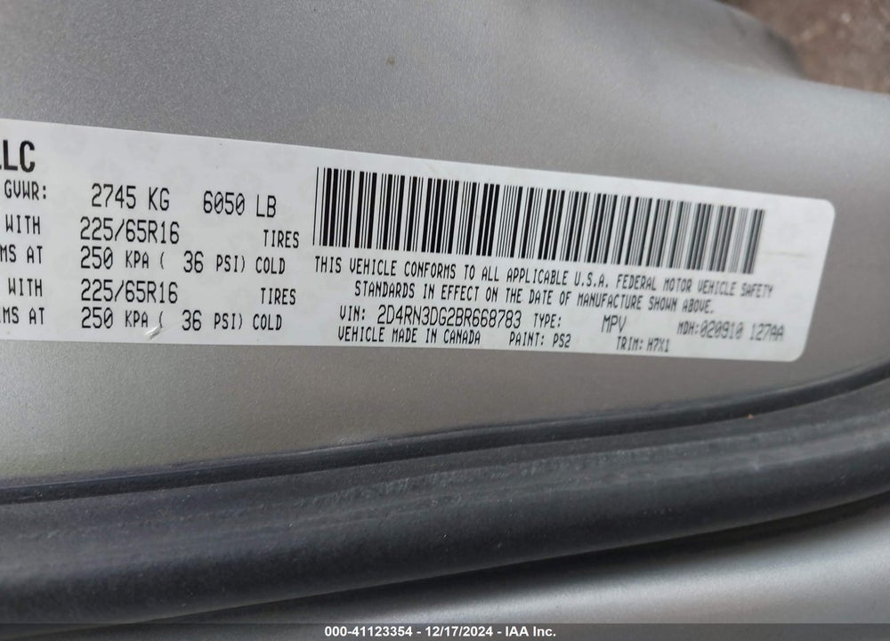 2011 DODGE GRAND CARAVAN MAINSTREET VIN: 2D4RN3DG2BR668783