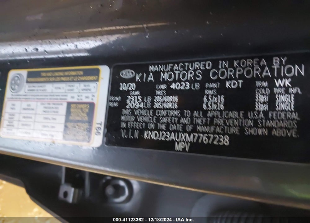 2021 KIA SOUL !/+/S VIN: KNDJ23AUXM7767238