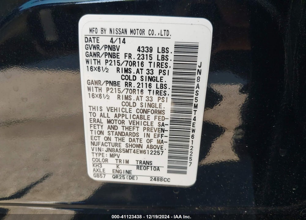 2014 NISSAN ROGUE SELECT S VIN: JN8AS5MT4EW612257