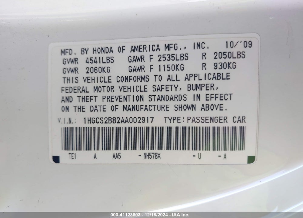 2010 HONDA ACCORD 3.5 EX-L VIN: 1HGCS2B82AA002917